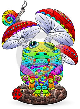 An stained glass-style illustrations with cute cartoon frog, animal isolated on a white background