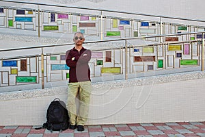 Stained glass with tourist