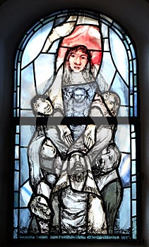 Stained glass window in chapel in Hinterbrand, Germany
