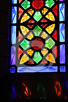 Stained glass window in the charch photo