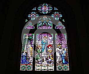 Stained glass window in church