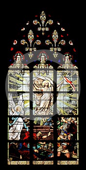 Stained glass window in church