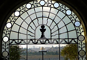 Stained glass window in the church Dominus Flevit, Jerusalem, Israel