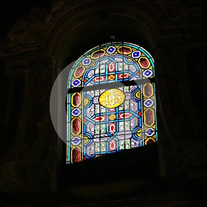 Stained-glass window in church in Nice city