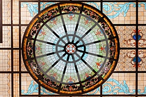 Stained glass ceiling,colorful glass window Concentric circle pattern