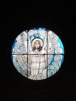 Stained glass window depicting an angel