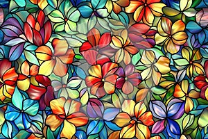 Stained glass window design with colorful floral pattern