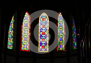 Stained glass window in details and patterns