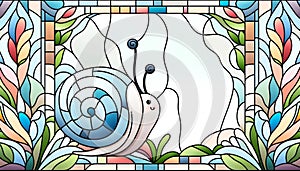 Stained Glass Window Featuring a Colorful Snail Design