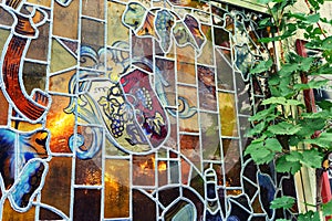 Stained glass window with grapevine