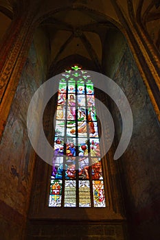 Stained Glass Window - Interior Of St Barbara`s Church, Kutna Hora, Czech Republic