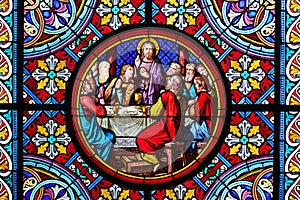 Stained glass window. The Last Supper
