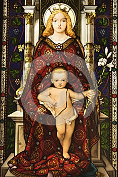 Stained Glass Window of Madonna and Child