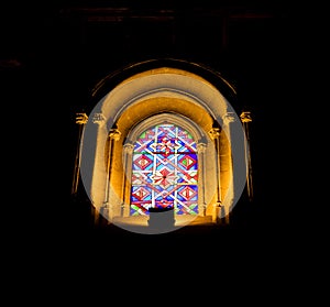 Stained glass window in the Mezquita cathedral