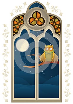 Stained Glass Window with a Owl