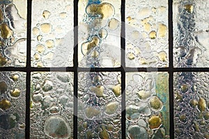 Stained glass window with regular block pattern