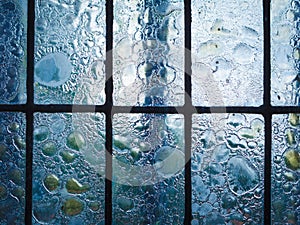 Stained glass window with regular block pattern