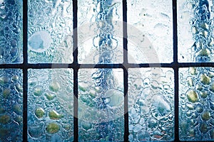 Stained glass window with regular block pattern