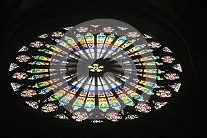 Stained glass window - rosette seen in the Cathedral church in Strasburg, France