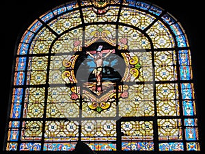 Stained glass window in Saint-Sulpice church in Paris