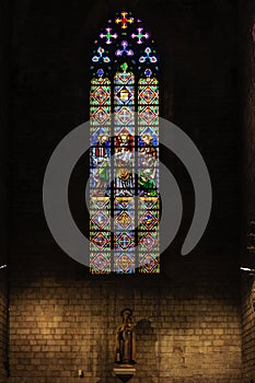 Stained glass window in Santa Maria del Mar church.