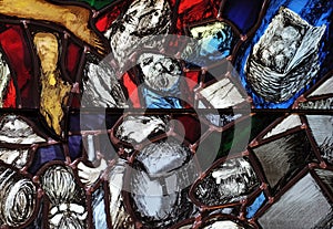 Stained glass window by Sieger Koder in church of Saint John in Piflas, Germany