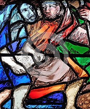 Stained glass window by Sieger Koder in church of Saint John in Piflas, Germany