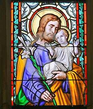 Stained Glass - Saint Joseph and Child Jesus photo