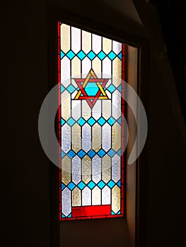 The stained glass window Star of David symbol