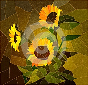 Stained glass window with sunflowers