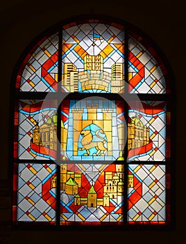Stained Glass window in Town Hall on Ploshcha Rynock