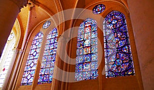 Stained glass windows of the Catholic Cathedral Notre-Dame de Chartres in Eure-et-Loir France