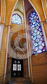 Stained glass windows of the Catholic Cathedral Notre-Dame de Chartres in Eure-et-Loir France