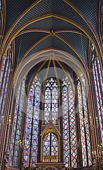 Stained glass windows and ceiling,  Sainte-Chapelle Paris France