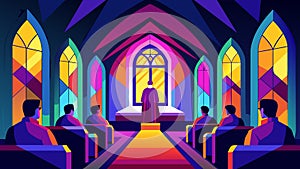 The stained glass windows of the church glowed with vibrant colors adding to the enchanting ambiance of the ceremony photo