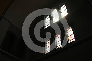 stained-glass windows in a church (st peter) in les sables-d\'olonne in vendÃ©e (france) photo