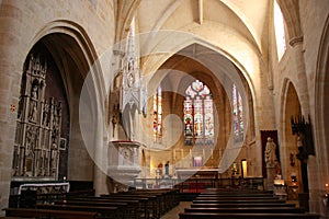 Stained-glass windows decorate the choir of Saint-Eloi church in Bordeaux (France)