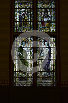 Stained glass windows of great hall of the Rijks Museum, Amsterdam