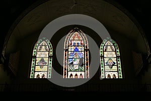 Stained glass windows interior of church