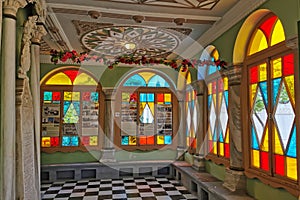 Stained glass windows at Karaite kenases in Evpatoria