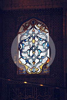 Stained glass windows in the New Mosque in Istanbul, Turkey