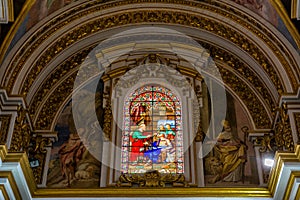 Stained glass windows in St. Paul\'s Cathedral in Mdina (Malta