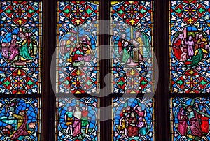 Stained glasses of the cathedral, Josselin, France