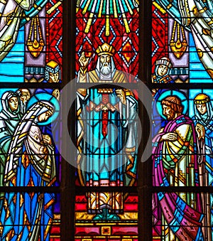 Stained glasses of the cathedral, Josselin, France