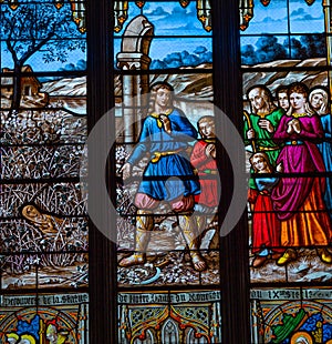 Stained glasses of the cathedral, Josselin, France