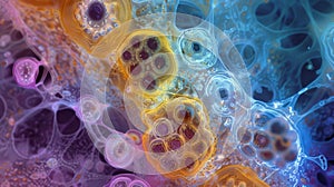 A stained image of a developing animal embryo highlighting the different stages of mitosis cell division and the role of