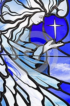 Stained leaded glass angels background