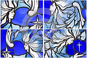 Stained leaded glass angels collage