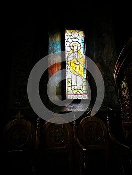 Stainedglass window of the Holy Marthyr Agata at Antim Monastery in Bucharest photo