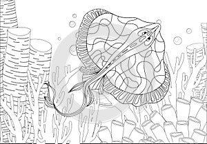 Staining. Coloring book. Coloring book with a picture of a mantle stingray in zentangle style. Antistress freehand sketch drawing